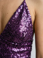 Plum Sequin Column V-Neck Lace-Up Back Short Homecoming Dress - Curvevia