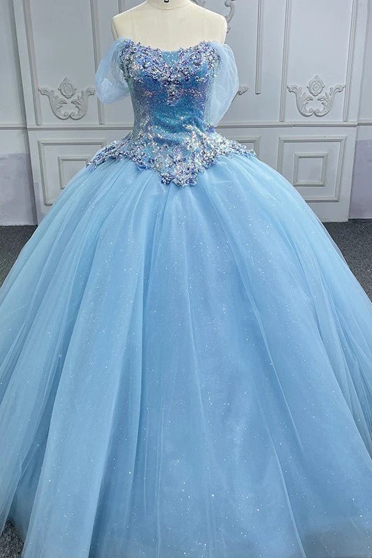 Quinceanera Dress Princess Short Sleeve Ball Gown Sequins Party Dresses - Curvevia