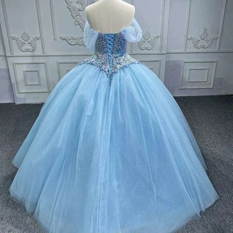 Quinceanera Dress Princess Short Sleeve Ball Gown Sequins Party Dresses - Curvevia