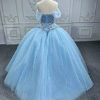 Quinceanera Dress Princess Short Sleeve Ball Gown Sequins Party Dresses - Curvevia