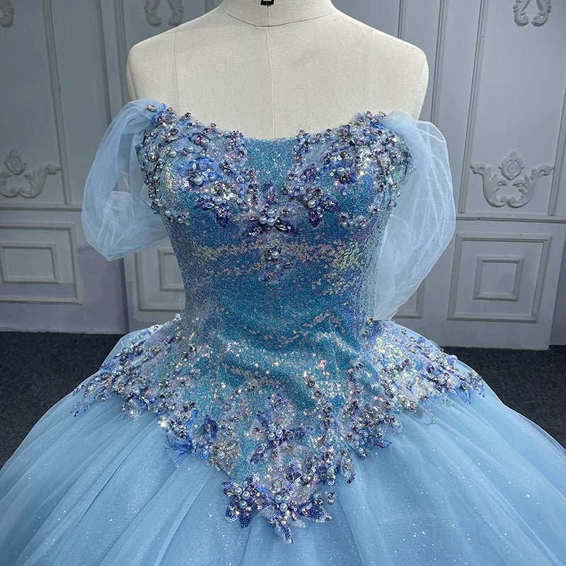 Quinceanera Dress Princess Short Sleeve Ball Gown Sequins Party Dresses - Curvevia