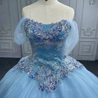 Quinceanera Dress Princess Short Sleeve Ball Gown Sequins Party Dresses - Curvevia