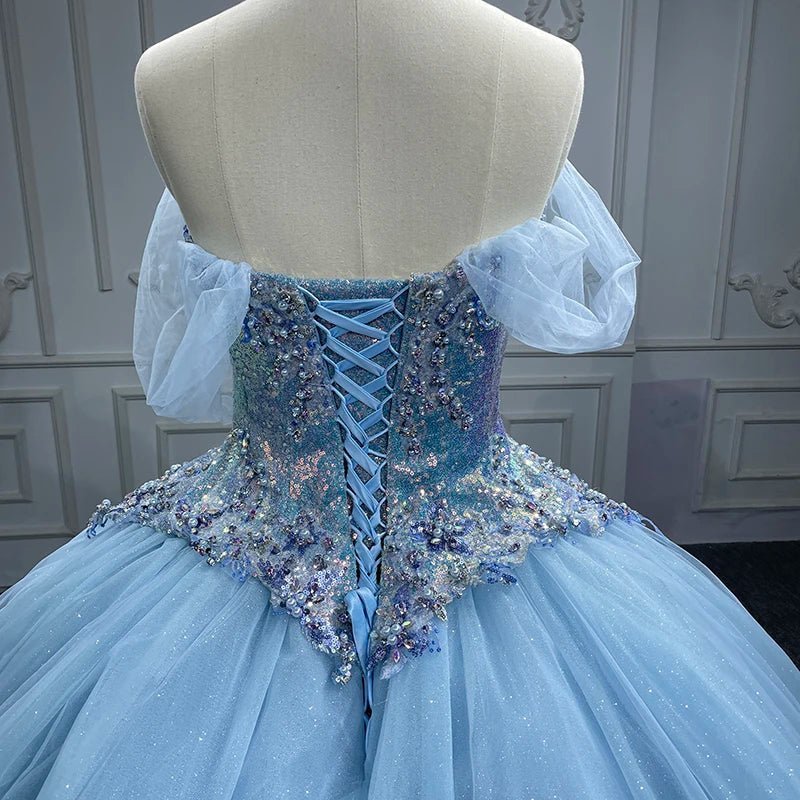 Quinceanera Dress Princess Short Sleeve Ball Gown Sequins Party Dresses - Curvevia