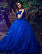 Quinceanera Dress Princess Tulle Royal Blue Off The Shoulder - Curvevia