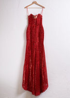 Mermaid Spaghetti Straps Appliques Evening Dress with Slit - Curvevia