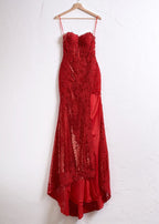 Mermaid Spaghetti Straps Appliques Evening Dress with Slit - Curvevia