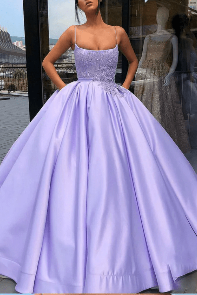 Lavender Ball Gown Spaghetti Straps Quinceanera Dress With Pocket - Curvevia