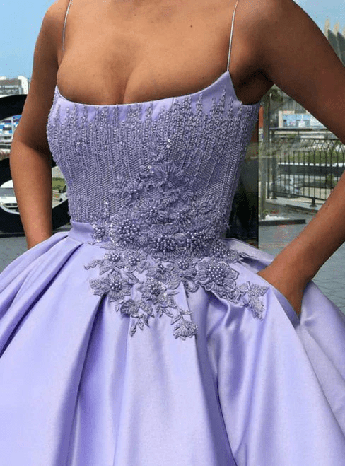 Lavender Ball Gown Spaghetti Straps Quinceanera Dress With Pocket - Curvevia