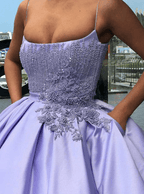 Lavender Ball Gown Spaghetti Straps Quinceanera Dress With Pocket - Curvevia