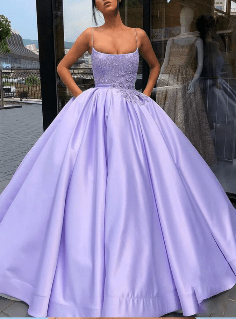 Lavender Ball Gown Spaghetti Straps Quinceanera Dress With Pocket - Curvevia