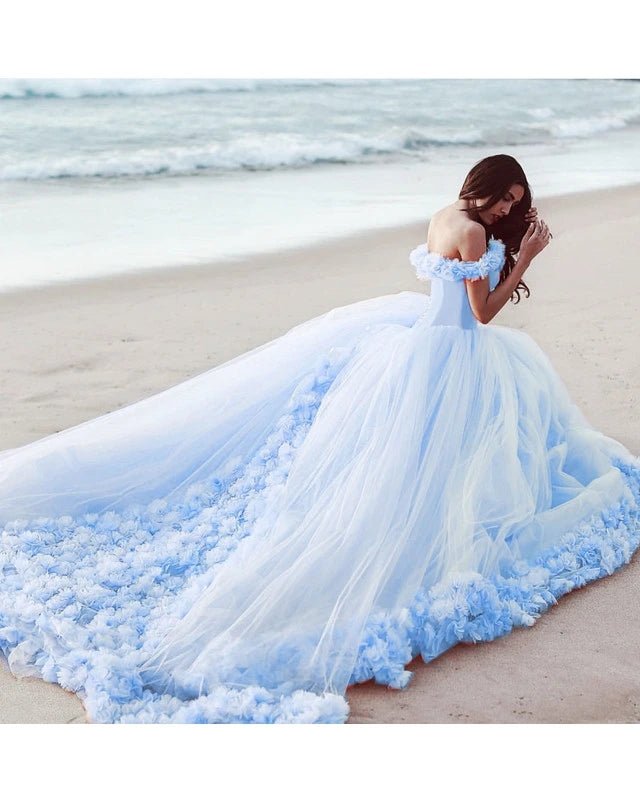 Off The Shoulder Flowers Tulle Ball Gown Pink Quinceanera Dresses - Curvevia