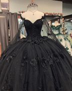 Black Ball Gown Quinceanera Dresses with Flowers - Curvevia