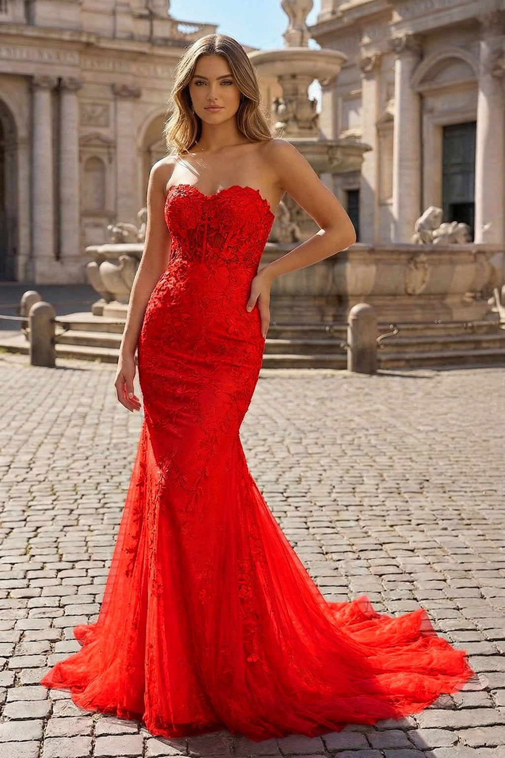 Mermaid Sweetheart Tulle Lace Evening Dress - Curvevia