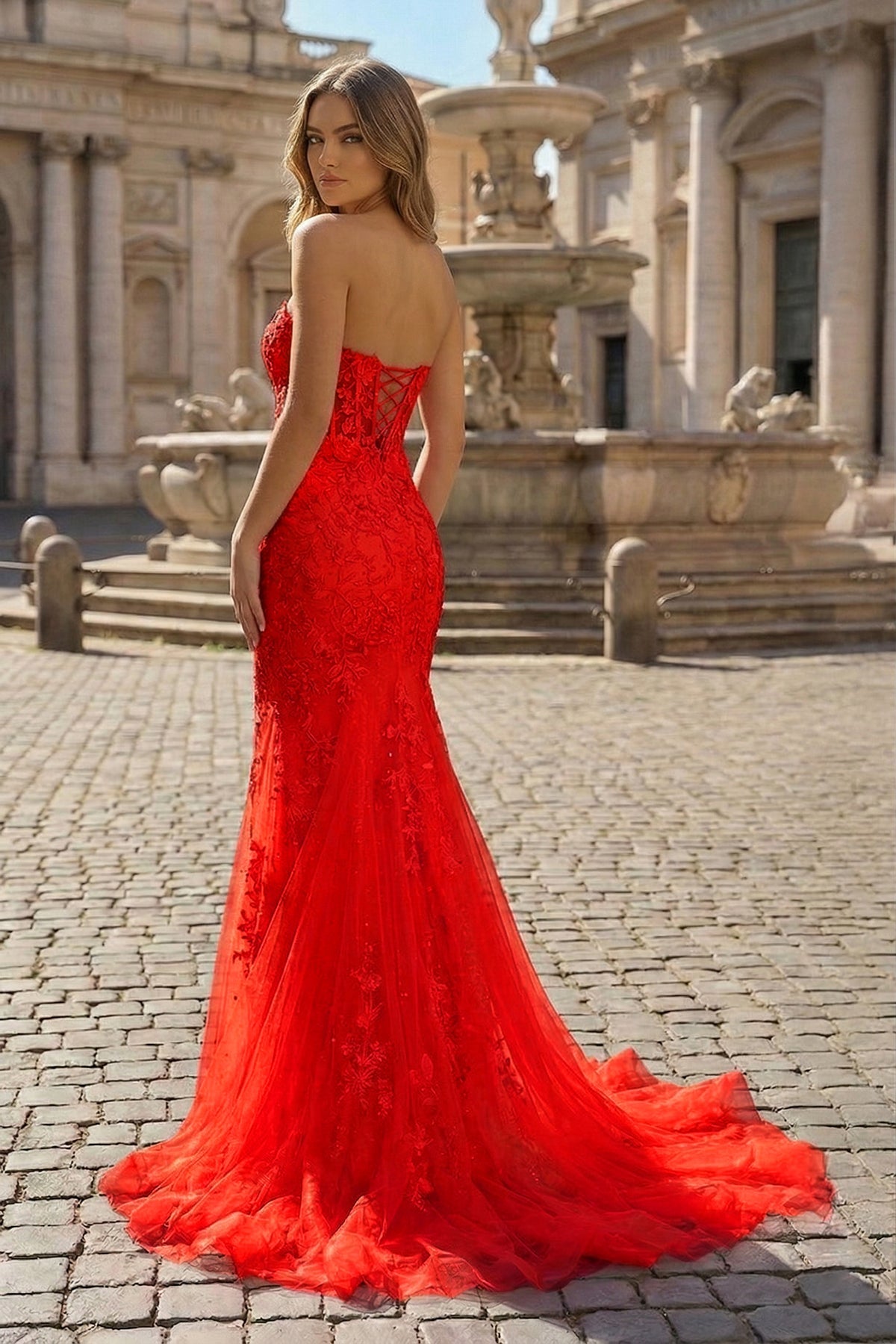 Mermaid Sweetheart Tulle Lace Evening Dress - Curvevia
