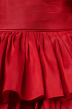 A-Line Deep Halter Satin Short Wedding Guest Dress with Ruffles - Curvevia