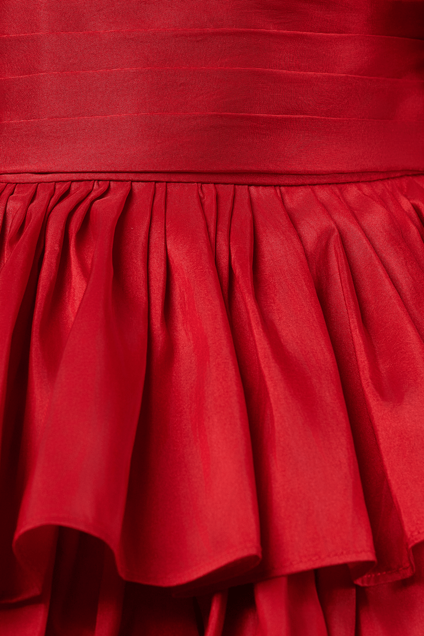 A-Line Deep Halter Satin Short Wedding Guest Dress with Ruffles - Curvevia