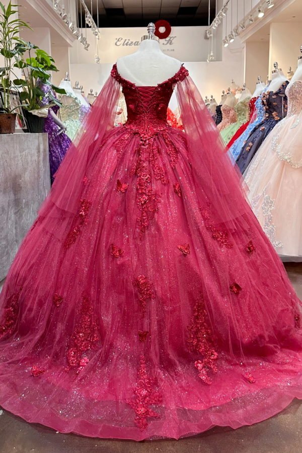 Red Long Sleeves 3D Flowers Quinceanera Dresses Appliqued - Curvevia