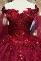 Red Long Sleeves 3D Flowers Quinceanera Dresses Appliqued - Curvevia