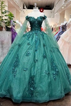 Red Long Sleeves 3D Flowers Quinceanera Dresses Appliqued - Curvevia