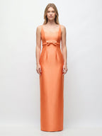 Refined Orange Satin Sheath Square Neck Backless Floor-Length Bridesmaid Dress with Bow - Curvevia