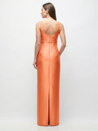 Refined Orange Satin Sheath Square Neck Backless Floor-Length Bridesmaid Dress with Bow - Curvevia