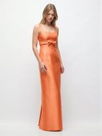 Refined Orange Satin Sheath Square Neck Backless Floor-Length Bridesmaid Dress with Bow - Curvevia