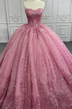 Quinceanera Dress Romantic Court Train Ball Gown Strapless Pleated - Curvevia