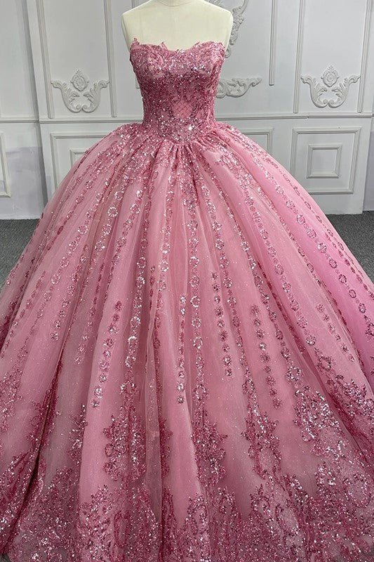 Quinceanera Dress Romantic Court Train Ball Gown Strapless Pleated - Curvevia
