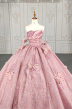 Romantic Pink Beading Quinceanera Dress Sequined Sleeveless with Bowknot - Curvevia