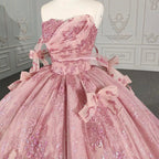 Romantic Pink Beading Quinceanera Dress Sequined Sleeveless with Bowknot - Curvevia
