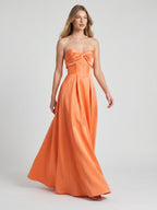 Romantic Orange Satin A-Line Sweetheart Back Zip Floor-Length Bridesmaid Dress with Pleated Detail - Curvevia