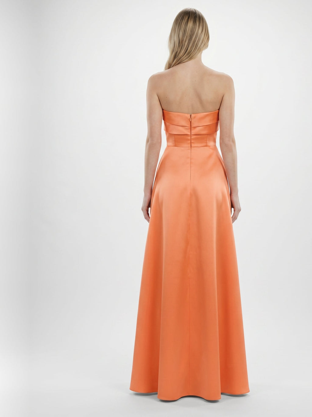 Romantic Orange Satin A-Line Sweetheart Back Zip Floor-Length Bridesmaid Dress with Pleated Detail - Curvevia