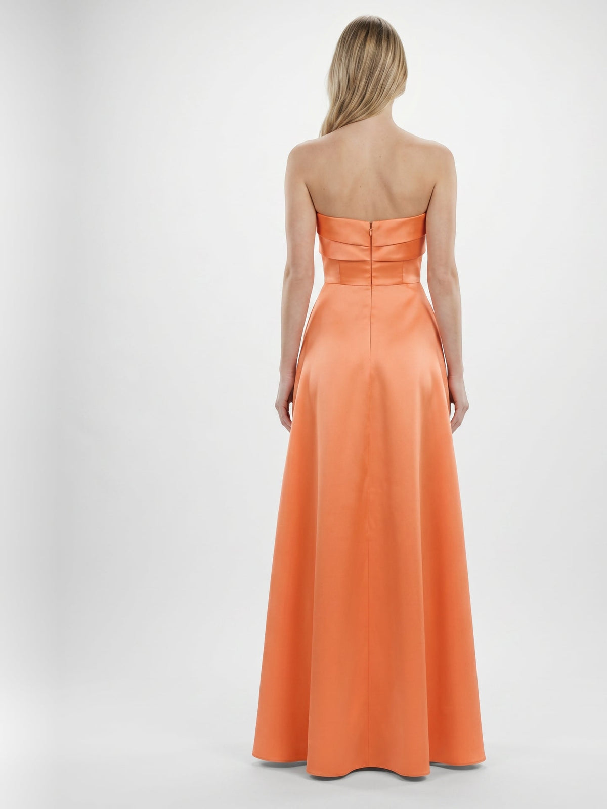 Romantic Orange Satin A-Line Sweetheart Back Zip Floor-Length Bridesmaid Dress with Pleated Detail - Curvevia