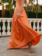 Romantic Orange Satin A-Line Sweetheart Back Zip Floor-Length Bridesmaid Dress with Pleated Detail - Curvevia