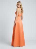 Romantic Orange Satin A-Line Sweetheart Back Zip Floor-Length Bridesmaid Dress with Pleated Detail - Curvevia
