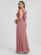 Coquette Rose Gold Chiffon A-Line Straight Neck Bow with nan Ankle-Length Bridesmaid Dress - Curvevia