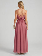 Sweet & Flowy Rose Gold Chiffon A-Line Straight Neck Backless Ankle-Length Bridesmaid Dress - Curvevia