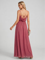 Sweet & Flowy Rose Gold Chiffon A-Line Straight Neck Backless Ankle-Length Bridesmaid Dress - Curvevia