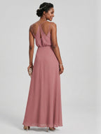 Sweet & Flowy Rose Gold Chiffon A-Line V-Neck Backless Ankle-Length Bridesmaid Dress - Curvevia