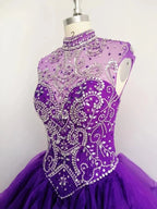 Royal Blue Organza High Neck Quinceanera Dresses Burgundy Prom Dresses - Curvevia