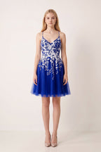 Aline Short Glitter Tulle Wedding Guest Dress with Appliques - Curvevia
