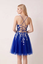 Aline Short Glitter Tulle Wedding Guest Dress with Appliques - Curvevia