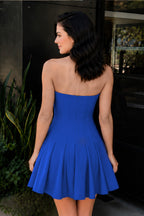 Sky Blue Strapless Satin Pleated A-line Short Wedding Guest Dress - Curvevia