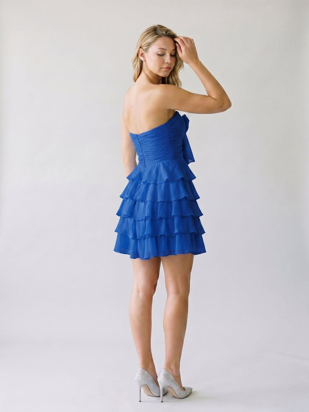 Royal Blue Chiffon A-Line Sweetheart Back Zip Short Homecoming Dress with Cascading Ruffles - Curvevia