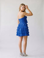 Royal Blue Chiffon A-Line Sweetheart Back Zip Short Homecoming Dress with Cascading Ruffles - Curvevia