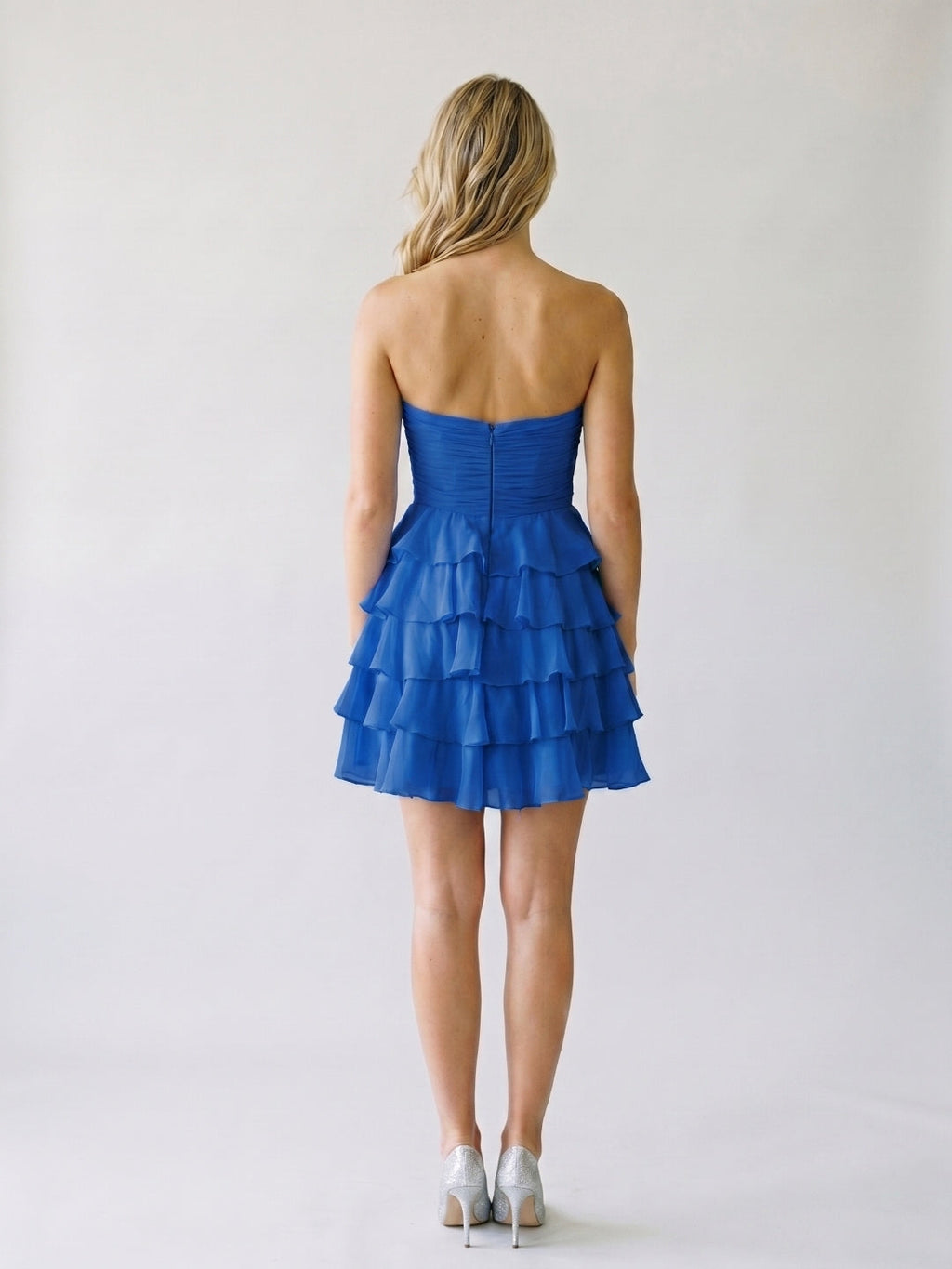 Royal Blue Chiffon A-Line Sweetheart Back Zip Short Homecoming Dress with Cascading Ruffles - Curvevia