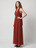 Rust Chiffon A-Line Halter Backless Floor-Length Bridesmaid Dress with Bow - Curvevia