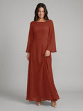 Rust Chiffon A-Line Scoop Neck Backless Floor-Length Bridesmaid Dress with Ruffle - Curvevia