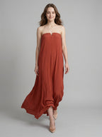 Rust Chiffon column Straight Neck Backless Floor-Length Bridesmaid Dress - Curvevia
