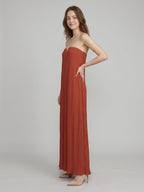 Rust Chiffon column Straight Neck Backless Floor-Length Bridesmaid Dress - Curvevia